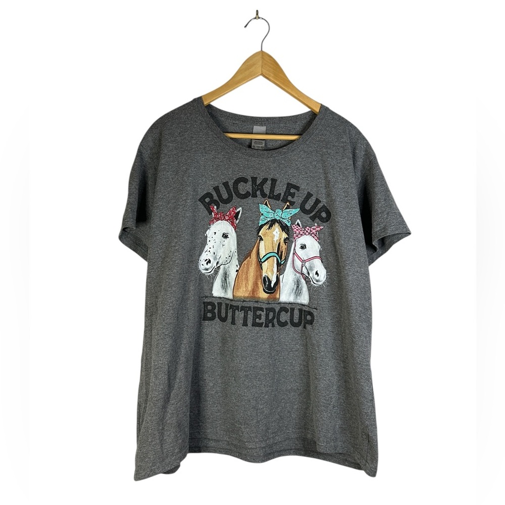 Casual Cozy Stretch Western Farm Horse Lover Bandana Soft Grey Cotton T-Shirt 2X